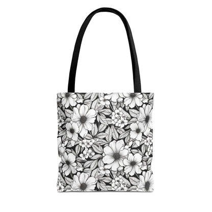 Black & White Forget-Me-Nots Canvas Tote Bag