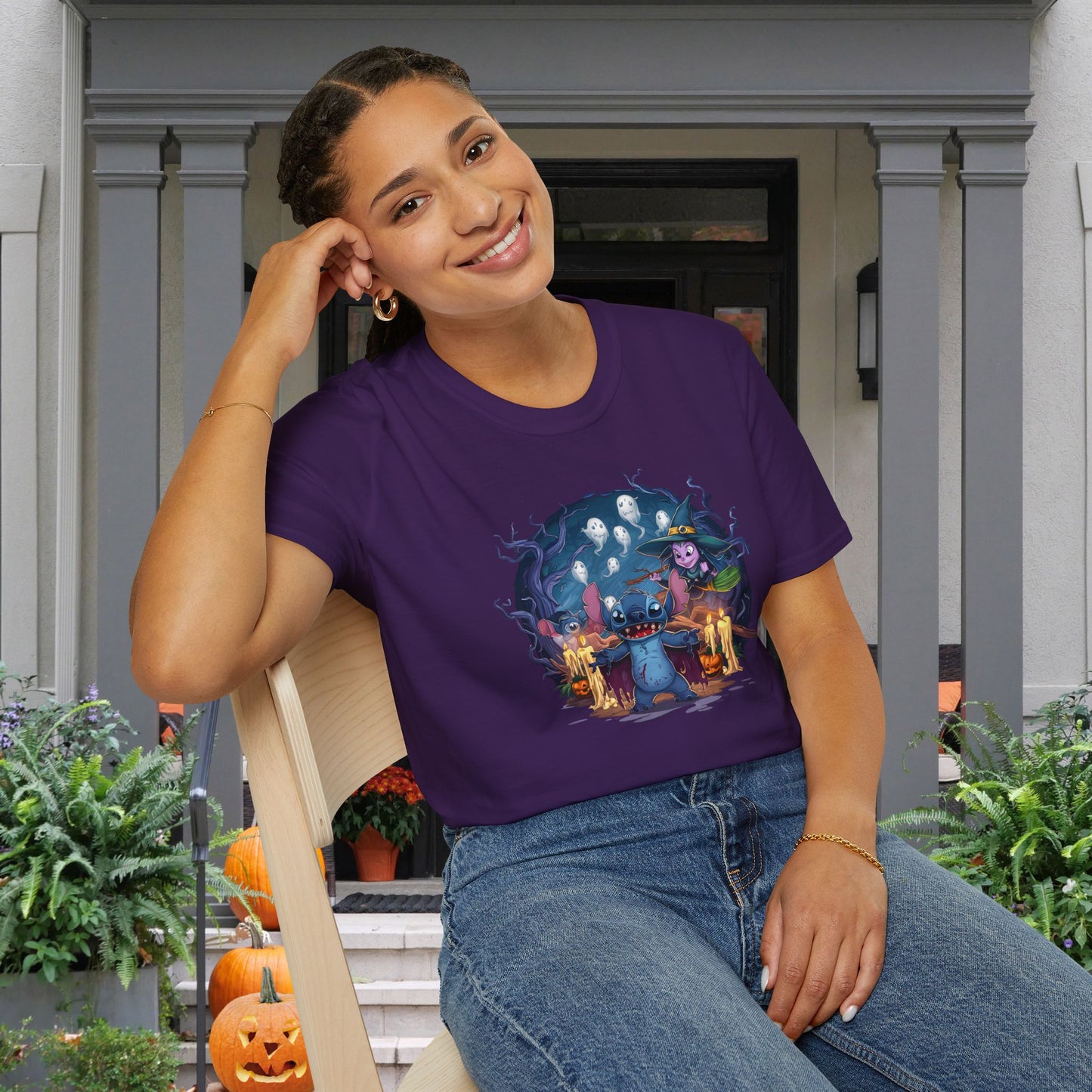 Halloween Stitch w/Ghosts and Witch Adult T-shirt