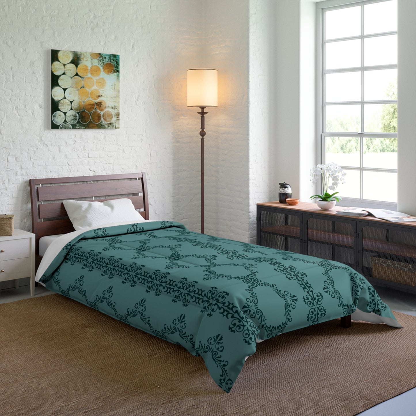 Teal Lace Pattern Comforter