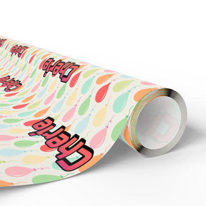 Simple Birthday Balloons Custom Name Wrapping Paper (Cherie)