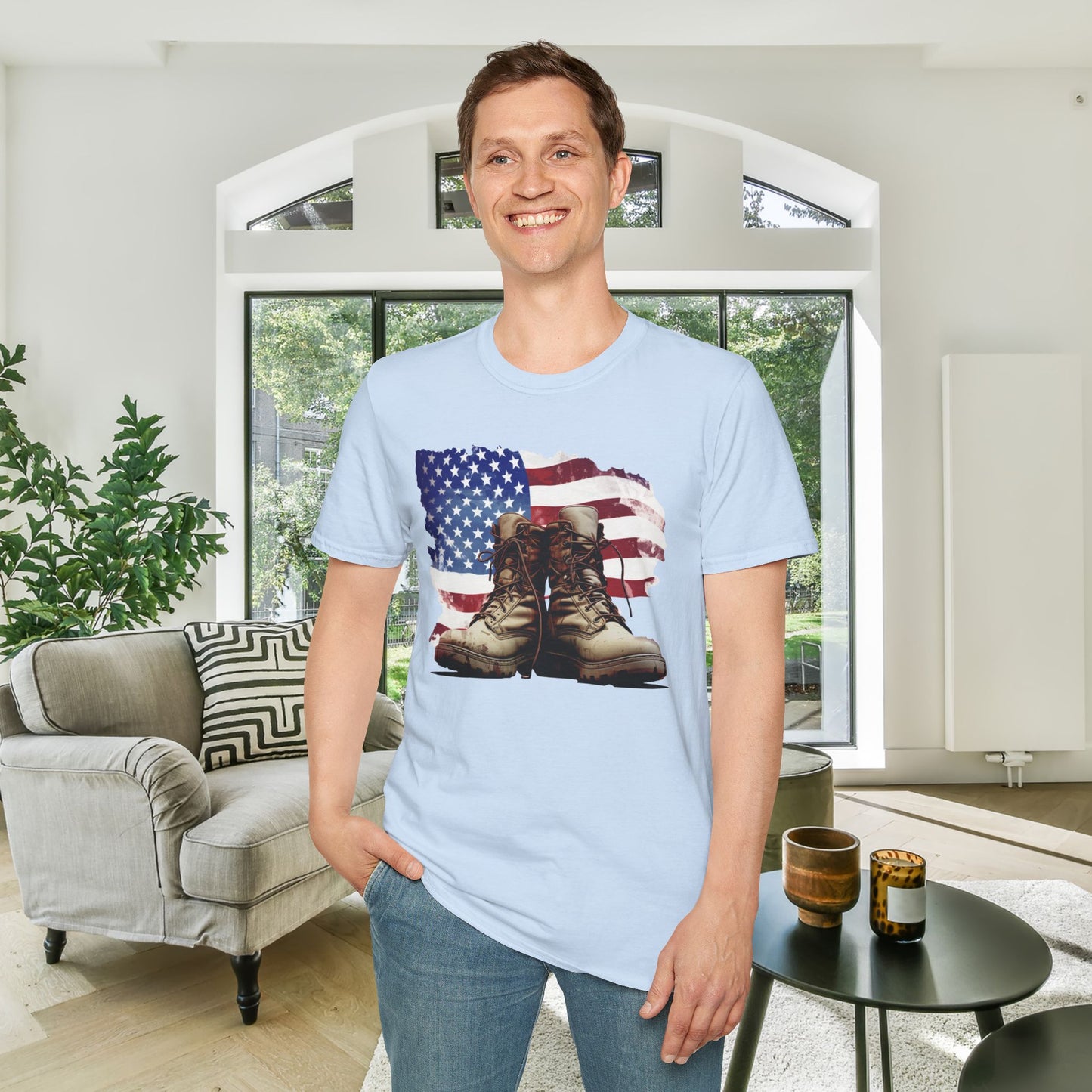 American Flag & Boots Adult T-shirt