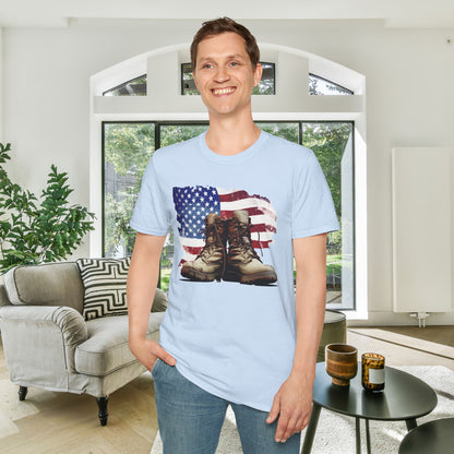 American Flag & Boots Adult T-shirt