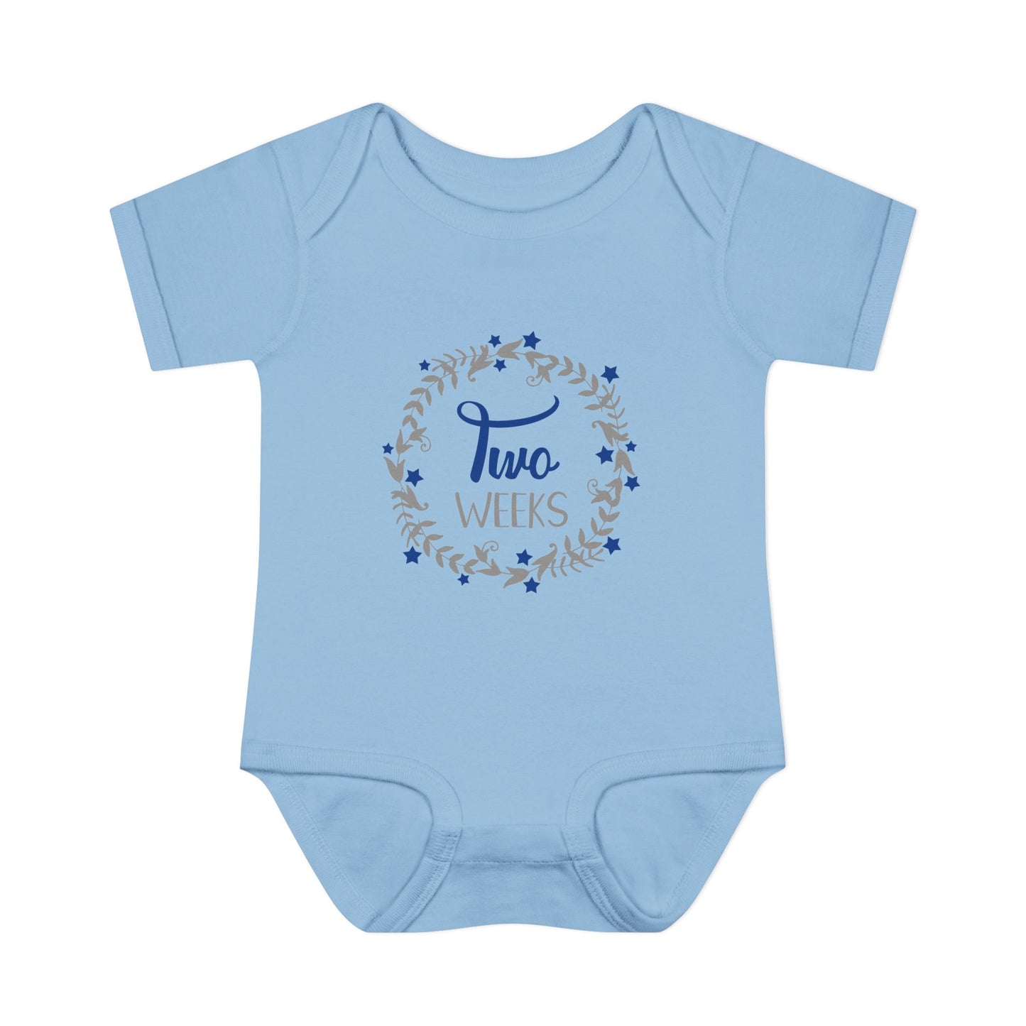 Blue Milestone Wreath Onesie-Two Weeks