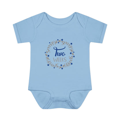 Blue Milestone Wreath Onesie-Two Weeks