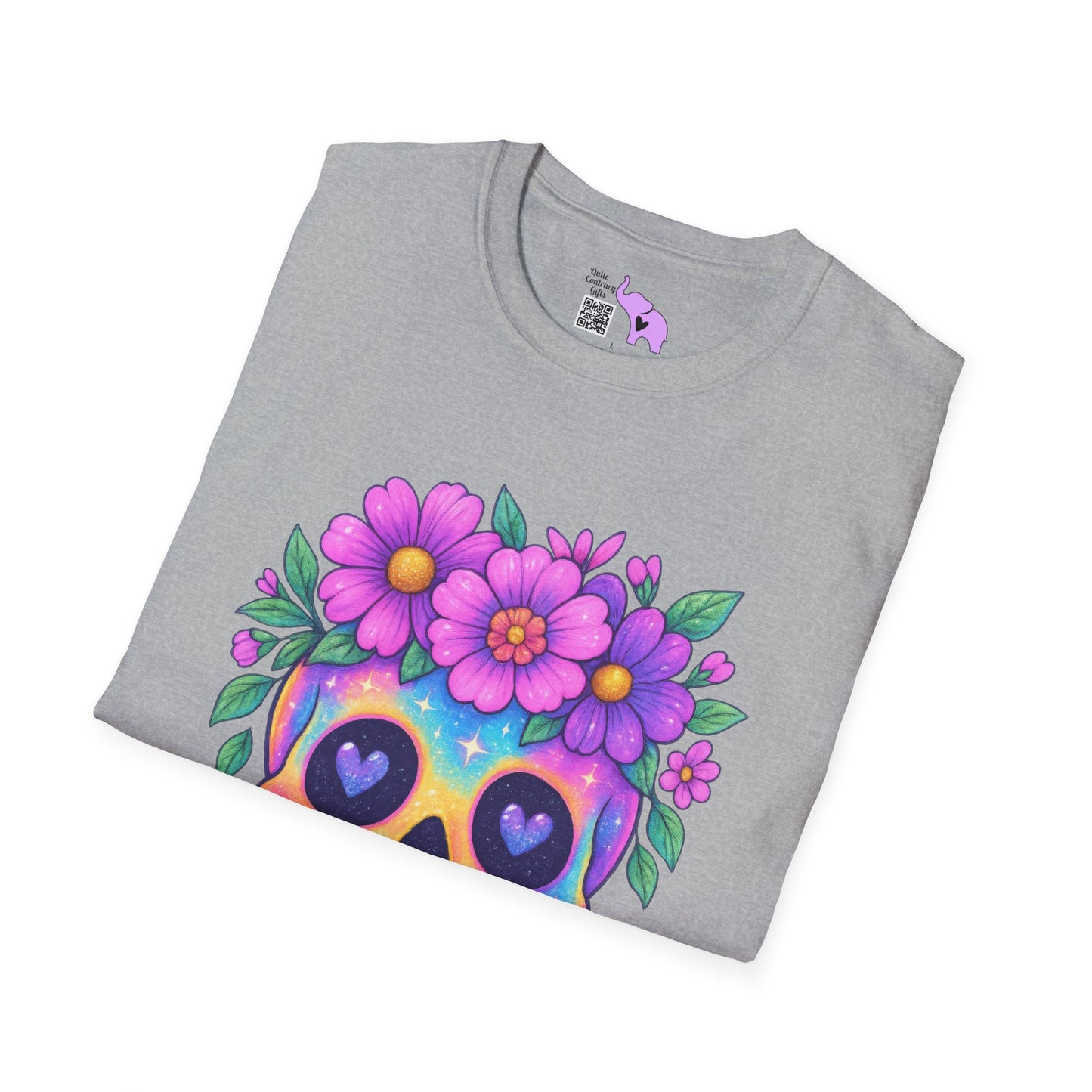Neon Sugar Skull w/Floral Crown Adult T-shirt