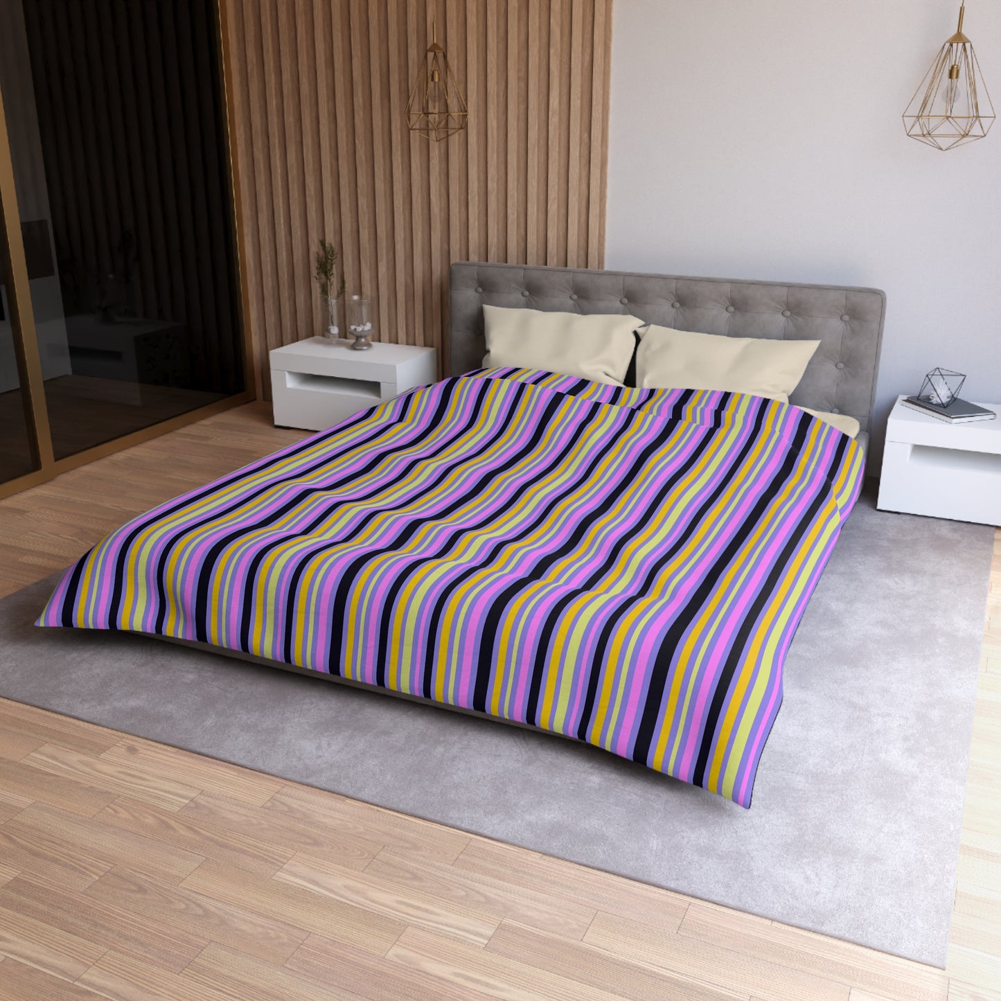 Midnight Pop Stripes Microfiber Duvet Cover