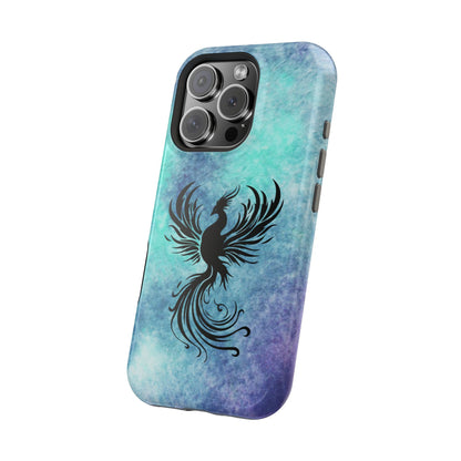 Phoenix Silhouette Over Teal Nebula MagSafe® Compatible Tough Case for iPhone