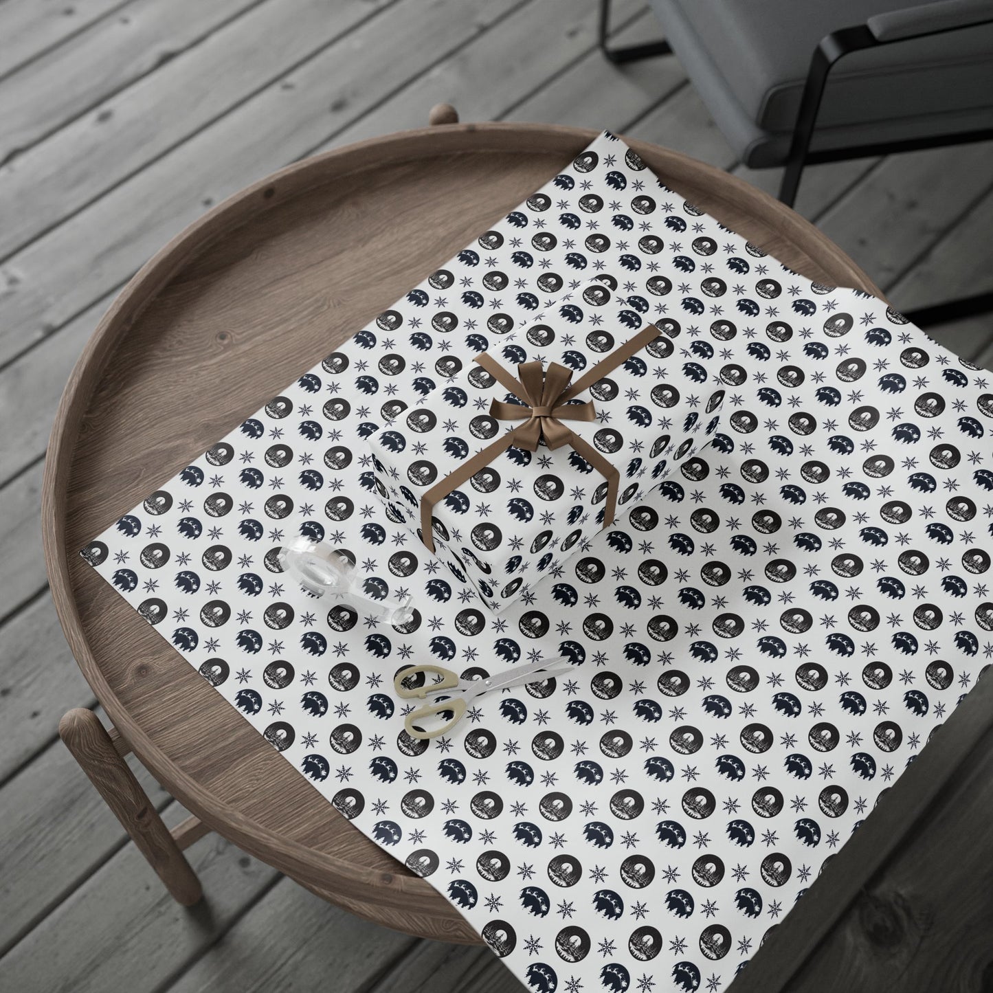 Round Christmas Nights Silhouette Wrapping Paper