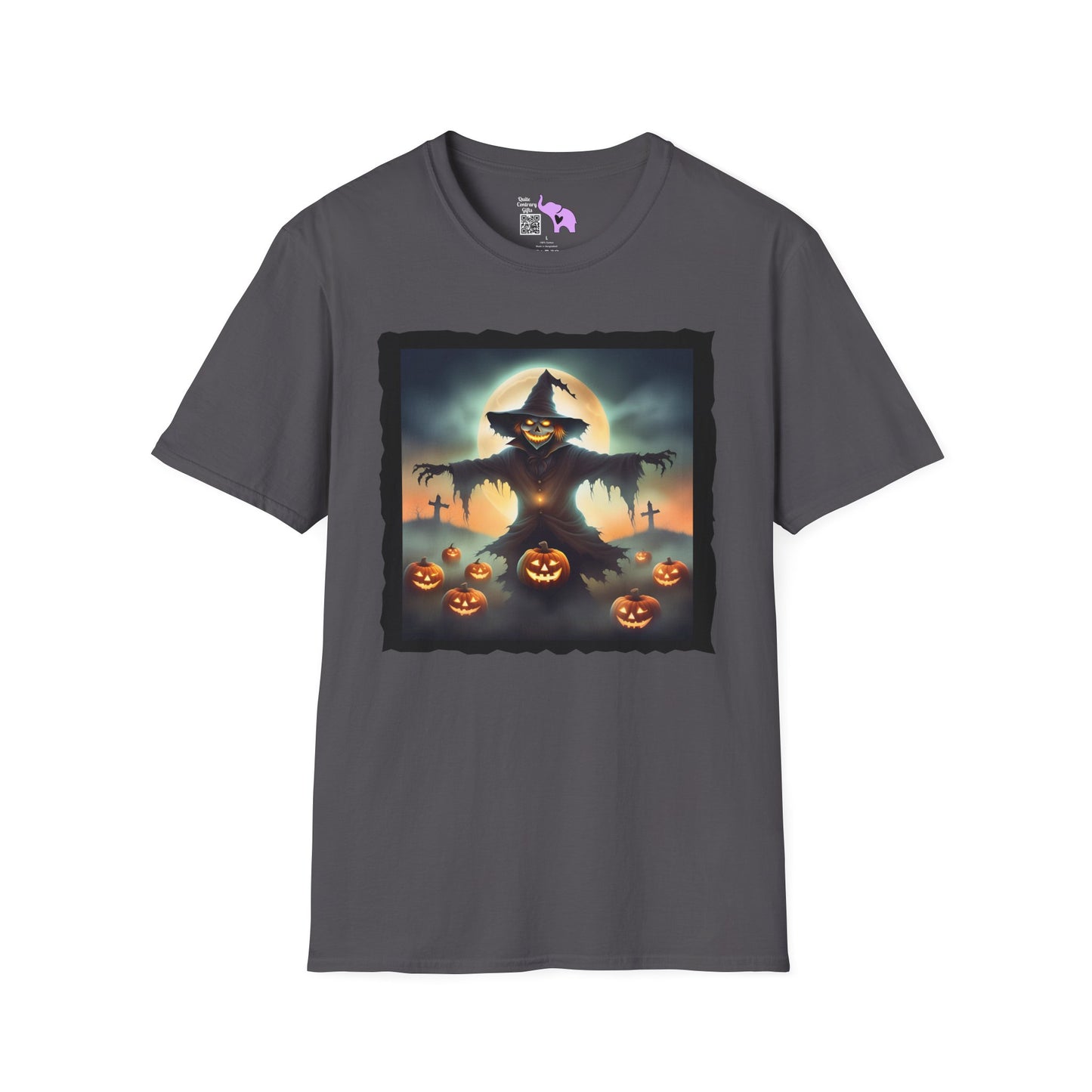 Halloween Scarecrow w/Pumpkins 2 Adult T-shirt