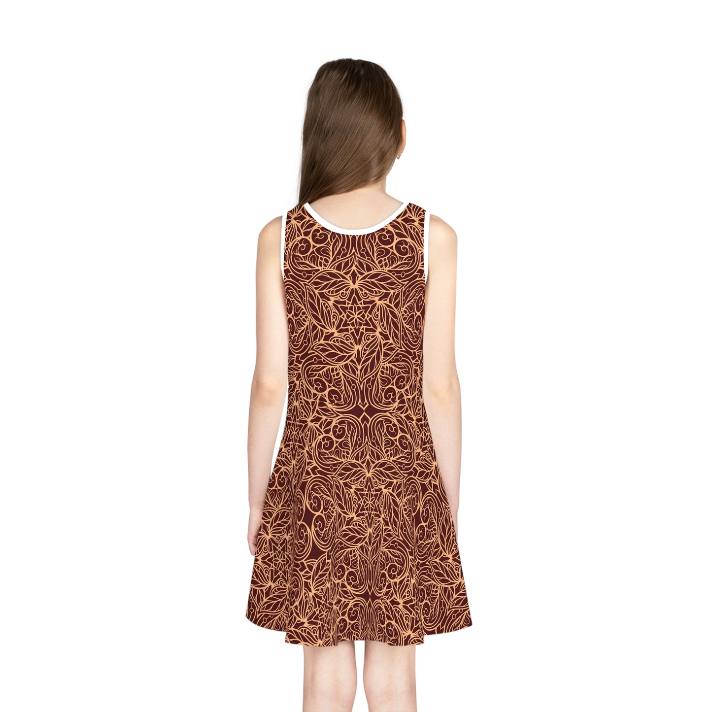 Golden Crimson Star Mandala Girls' Sleeveless Sundress
