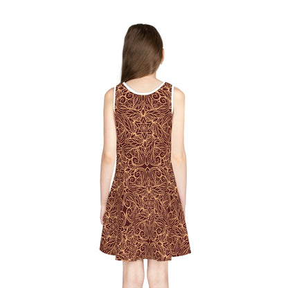 Golden Crimson Star Mandala Girls' Sleeveless Sundress