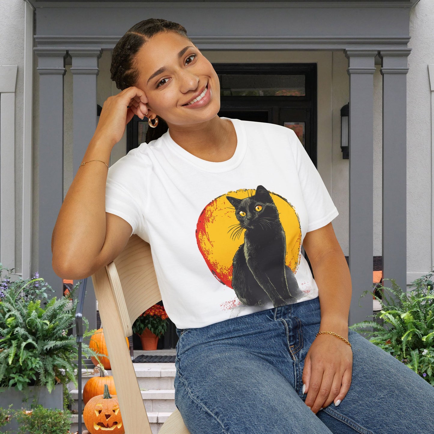 Black Cat Over Full Moon Adult T-shirt