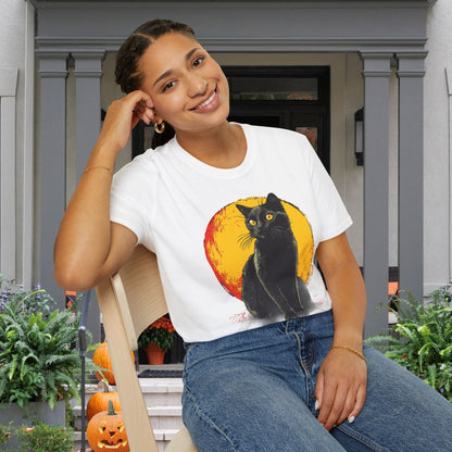 Black Cat Over Full Moon Adult T-shirt