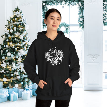 Jesus Is The Reason For The Season Snowflake Adult Heavy Blend™ Hooded Sweatshirt