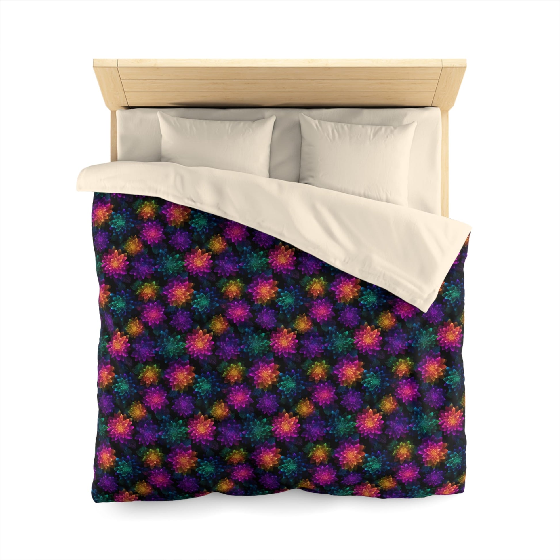 Neon Lotus Blooms Microfiber Duvet Cover