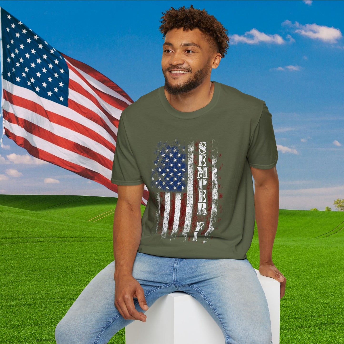 Semper Fi American Flag Adult T-Shirt