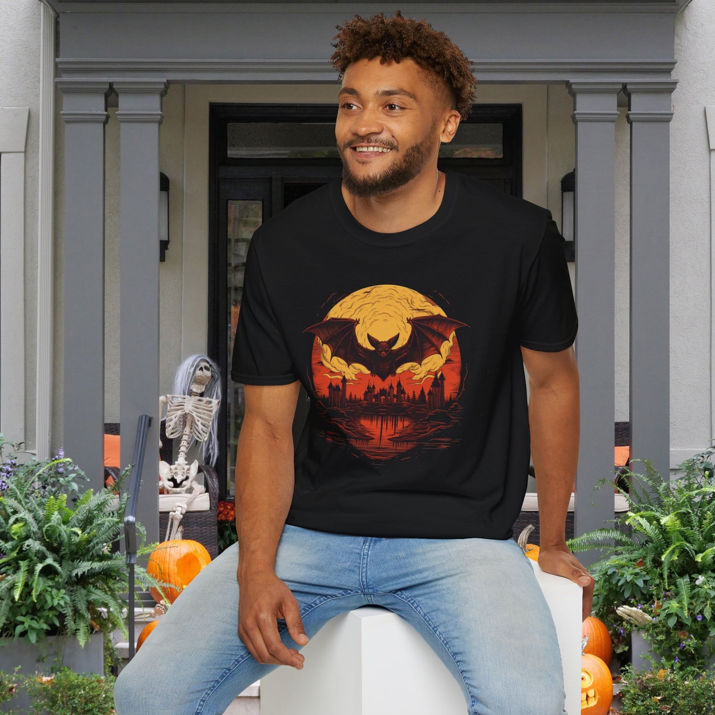 Creepy Bats Over Moon 16 Adult T-shirt
