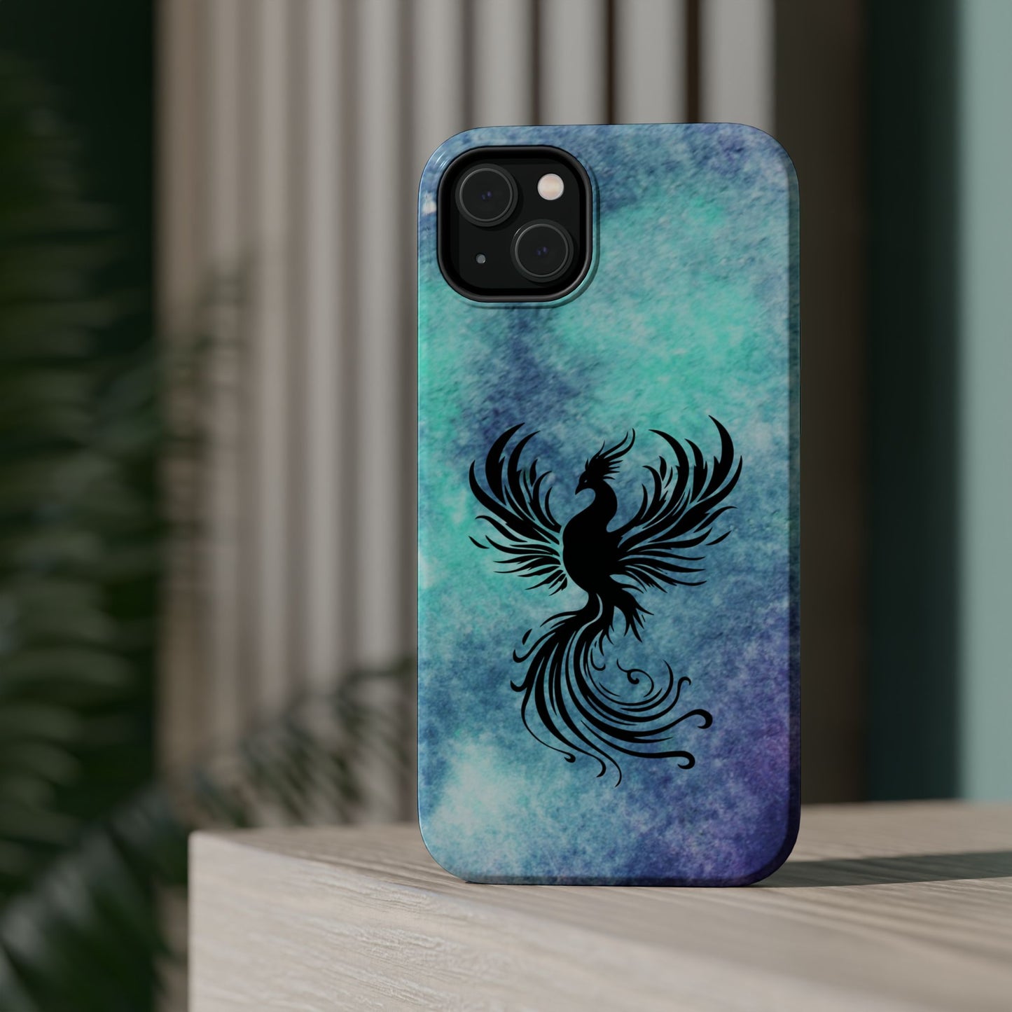 Phoenix Silhouette Over Teal Nebula MagSafe® Compatible Tough Case for iPhone