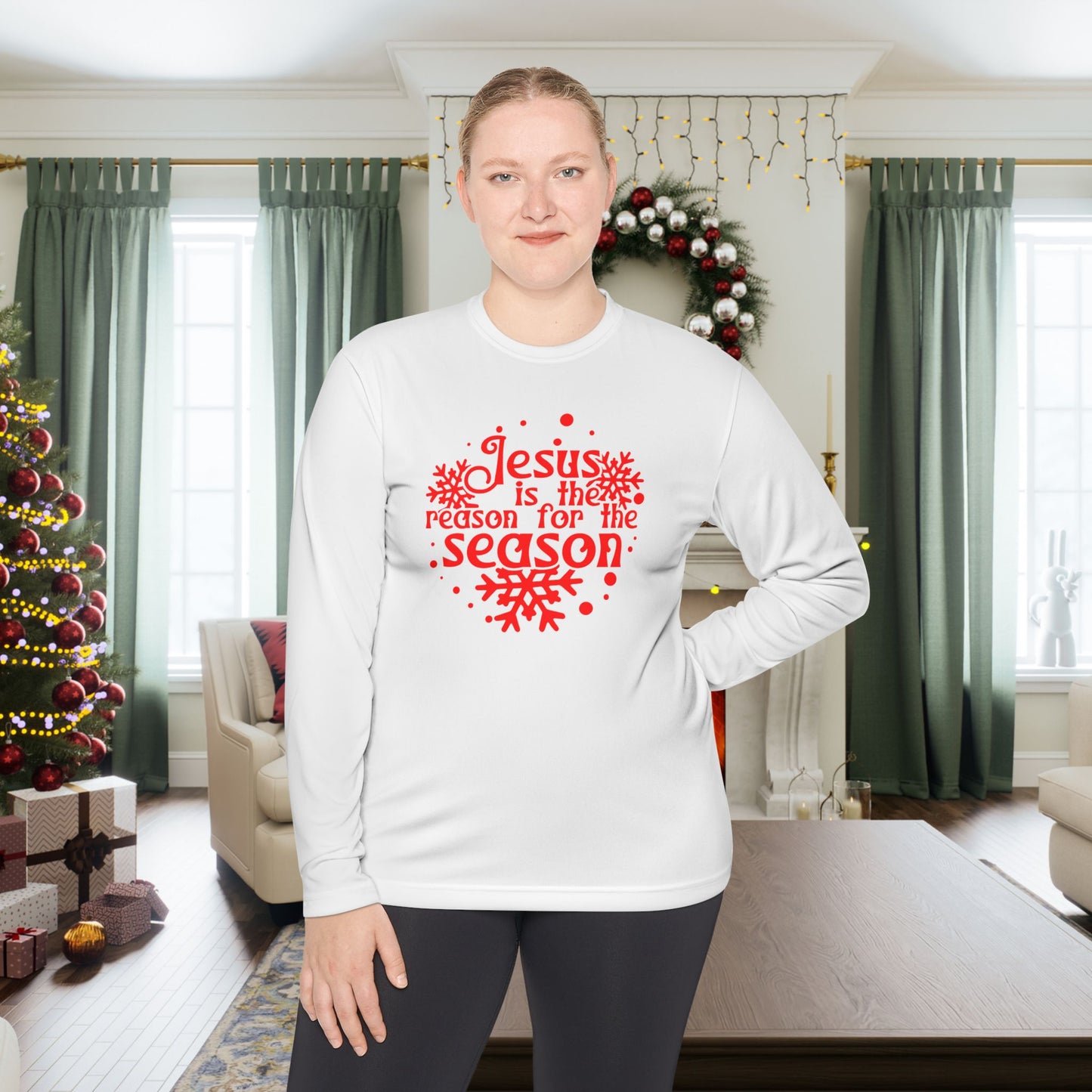 Jesus Is The Reason For The Season Snowflake Adult Long Sleeve Tee