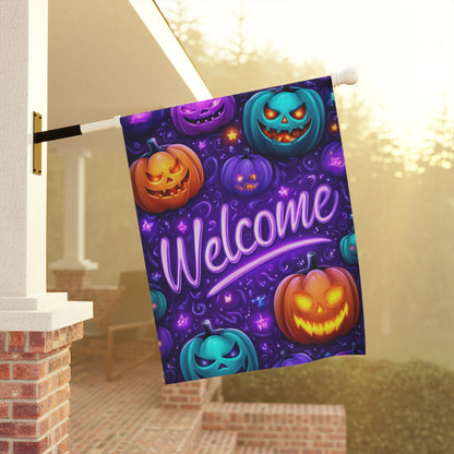 Welcome Halloween Purple Garden Banner