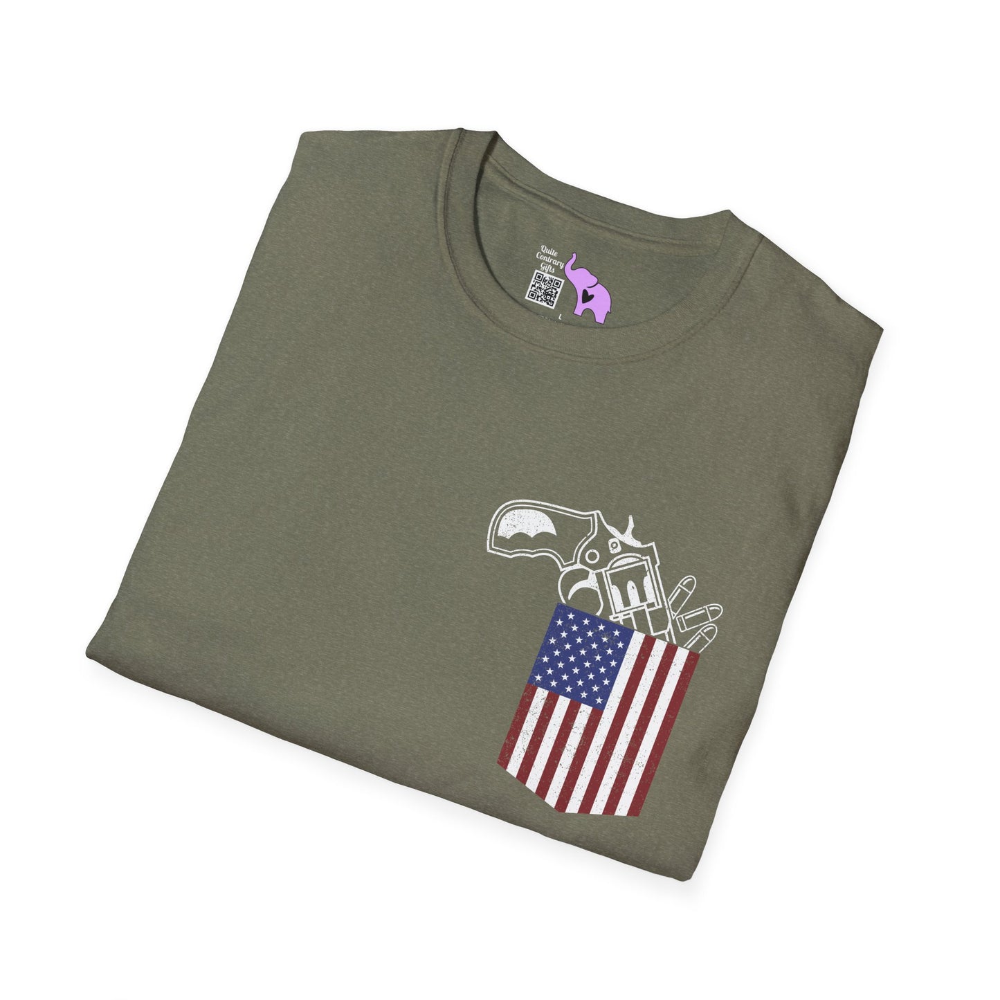 American Flag Pocket Gun Adult T-shirt