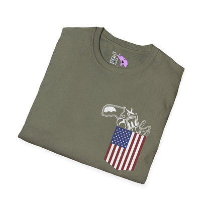 American Flag Pocket Gun Adult T-shirt
