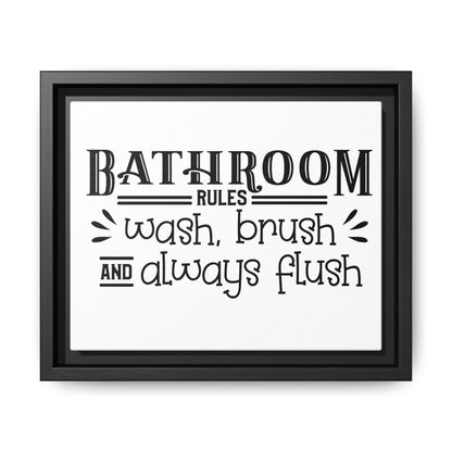 Bathroom Rules Wash Brush & Always Flush Framed Canvas Bathroom Art
