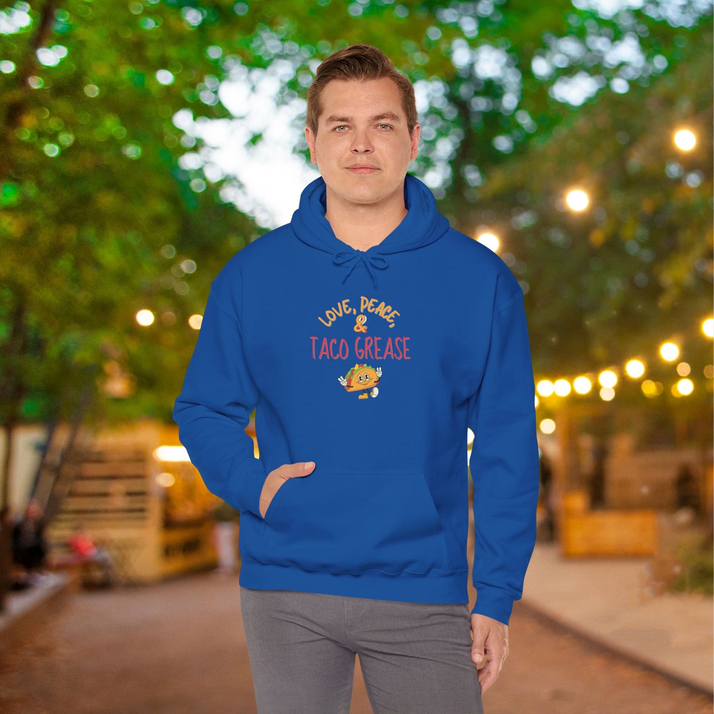 Love, Peace, & Taco Grease Heavy Blend™ Hooded Sweatshirt