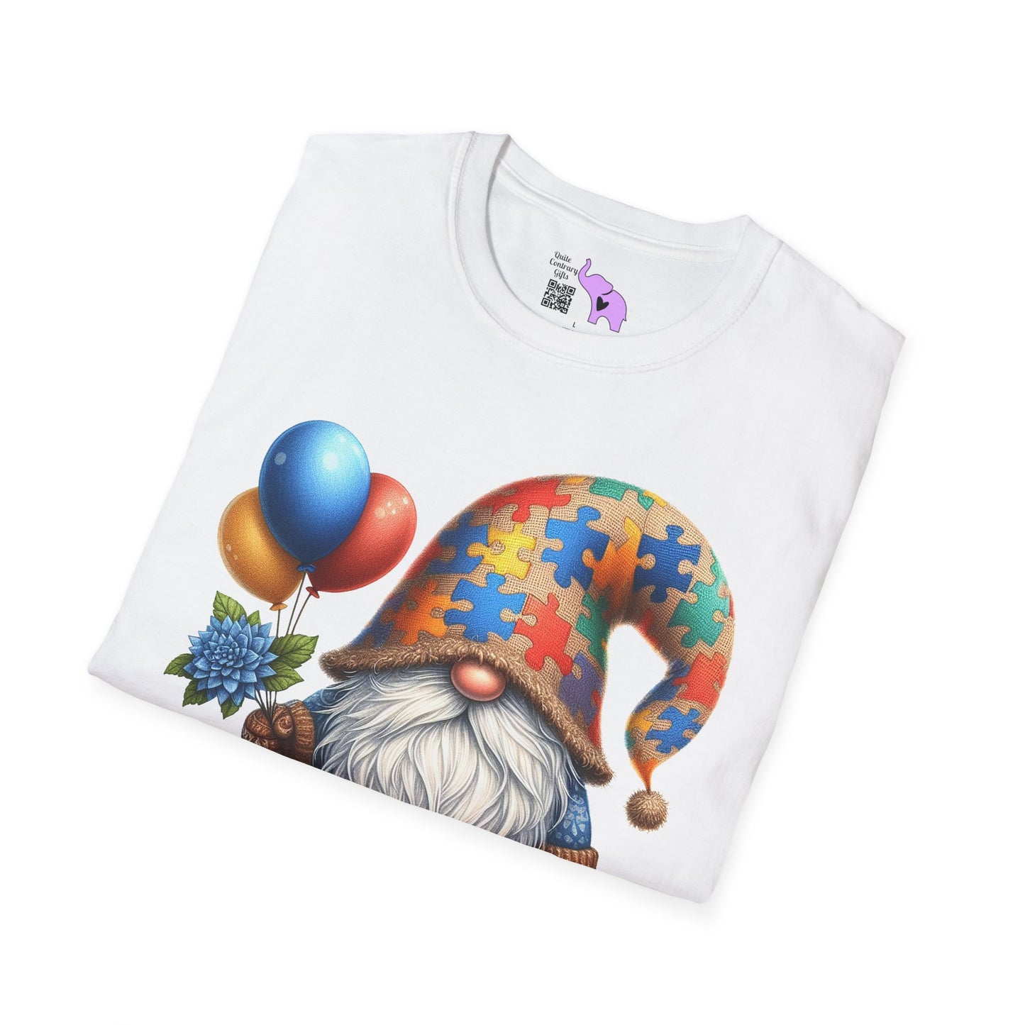 Autism Awarness Gnome w/Balloons Adult T-shirt