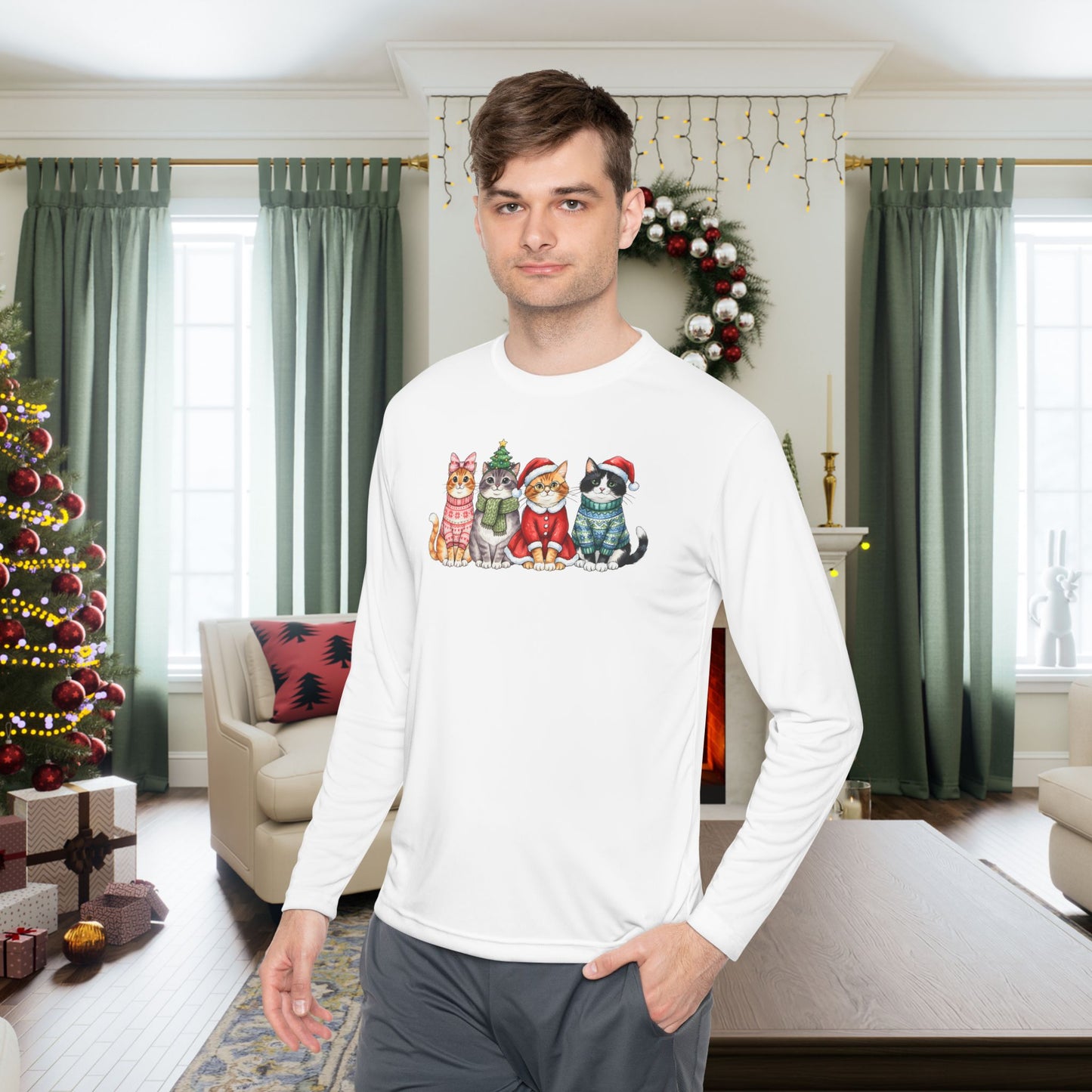 Meowy Christmas Crew Adult Long Sleeve Tee