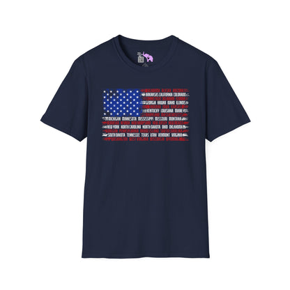 American Flag w/States Horizontal Adult Tshirt