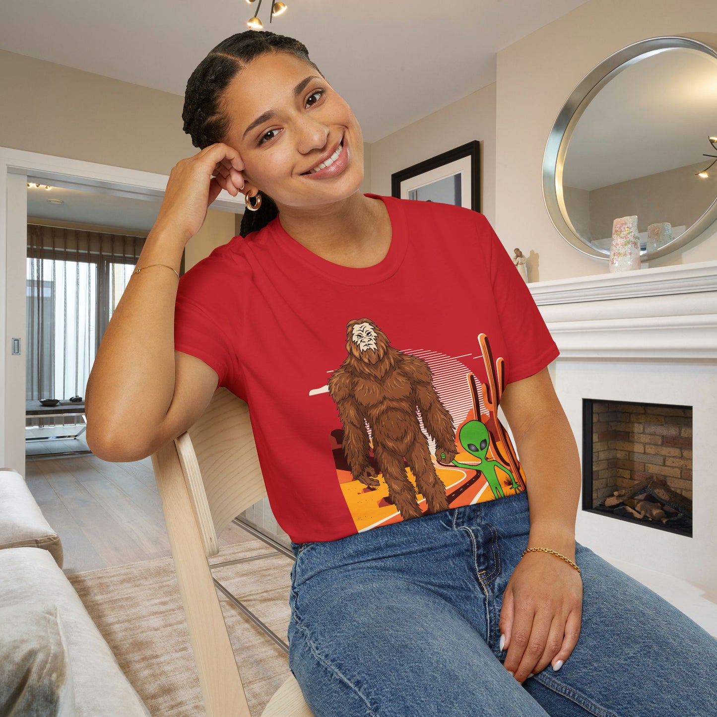 Bigfoot & Alien Adult T-shirt