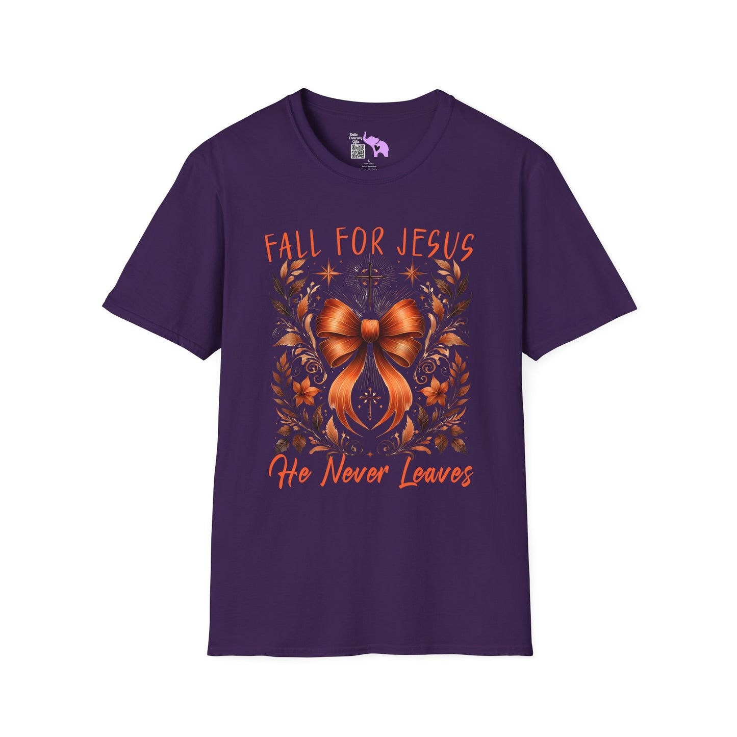 Fall For Jesus He Never Leaves (2) Adult T-shirt