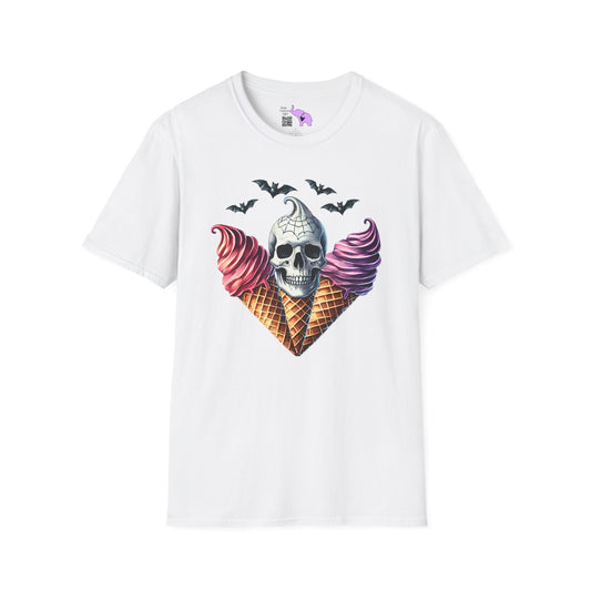 Cute Ice Cream Cone Skull w/Bats Adult T-shirt