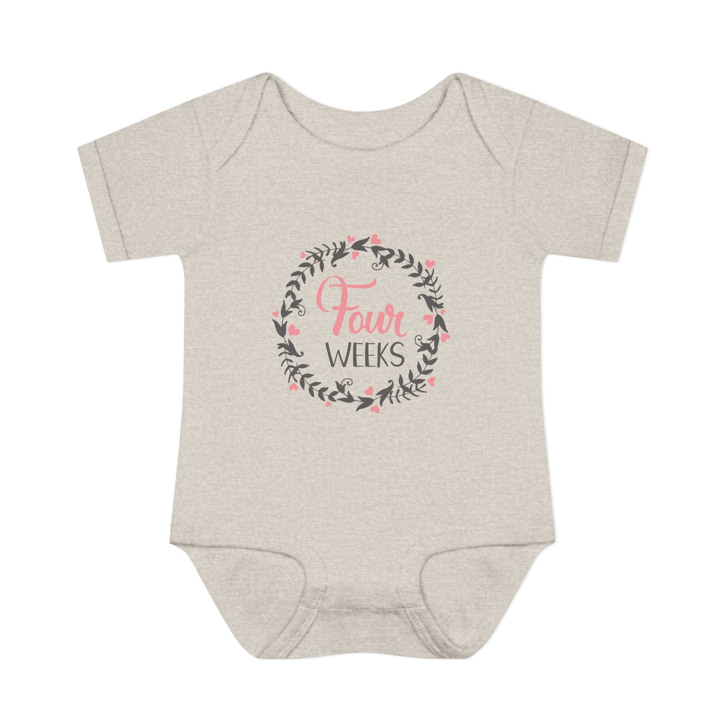 Pink Milestone Wreath Onesie-Four Weeks