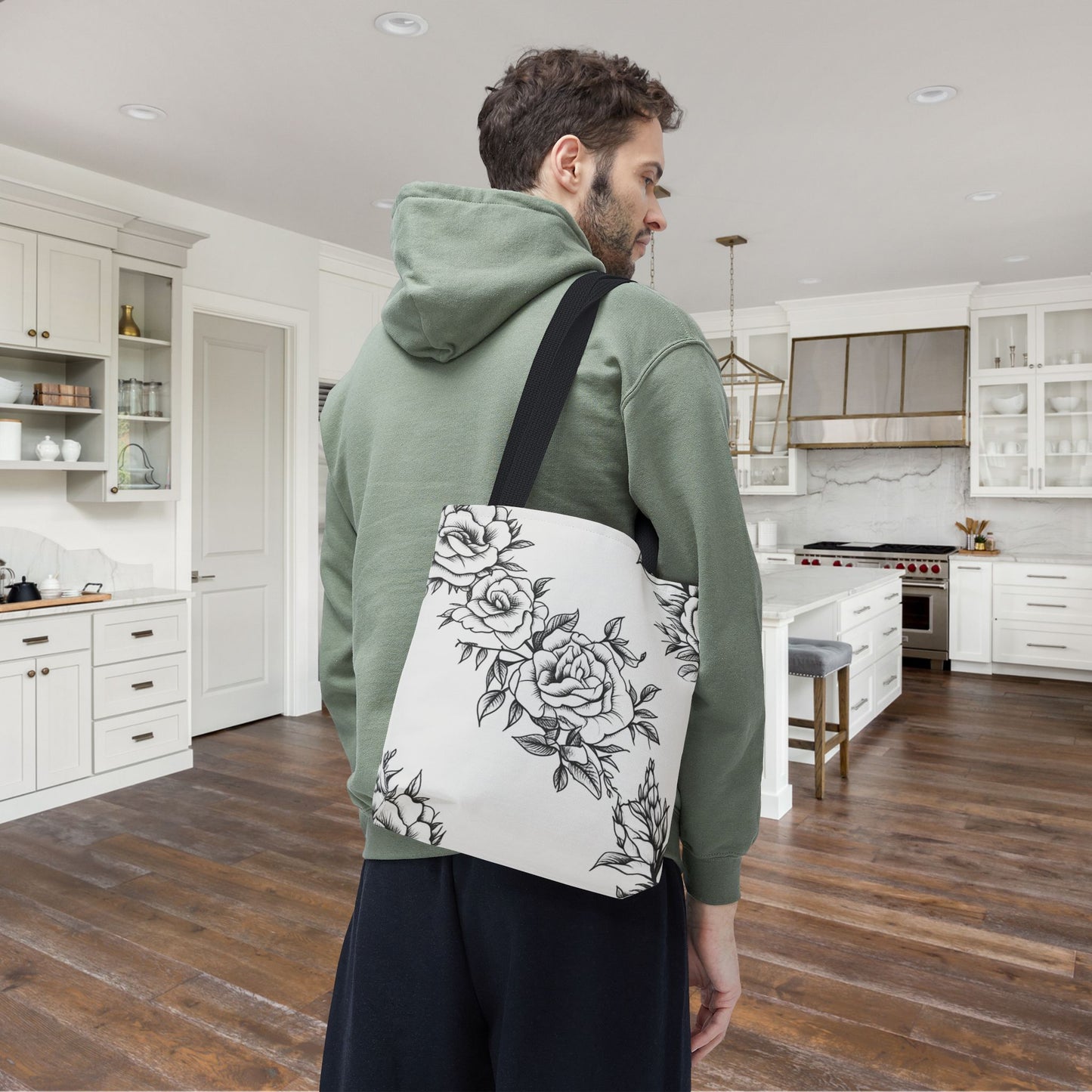 Midnight Rose Sketch Canvas Tote Bag