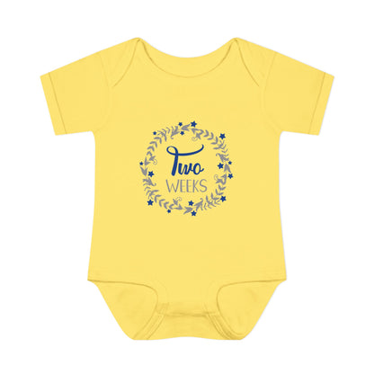 Blue Milestone Wreath Onesie-Two Weeks