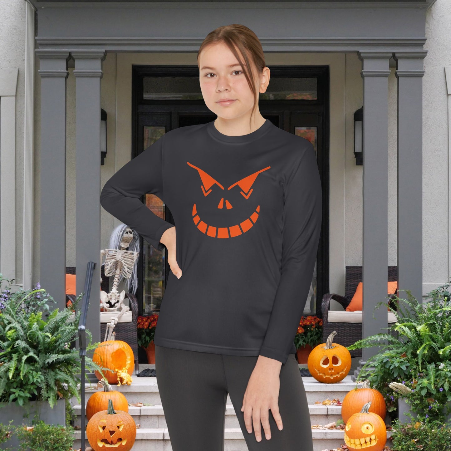 Spooky Jack-O-Lantern Youth Long Sleeve Tee