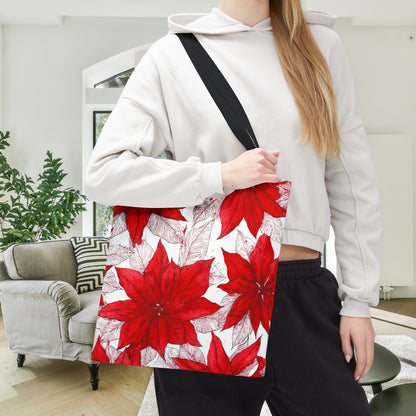 Crimson Poinsettia Sketch Canvas Tote Bag