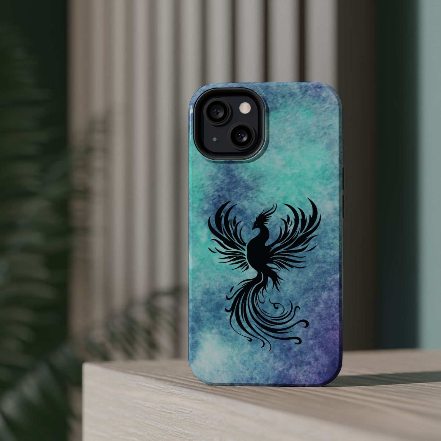 Phoenix Silhouette Over Teal Nebula MagSafe® Compatible Tough Case for iPhone