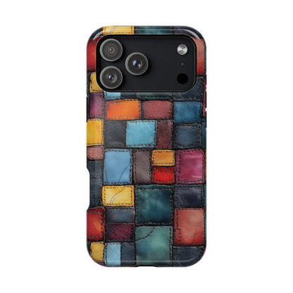 Coloerful Leather Patchwork MagSafe® Compatible Tough Case for iPhone