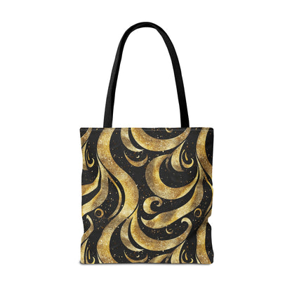 Black & Gold Luxe Swirl Canvas Tote Bag