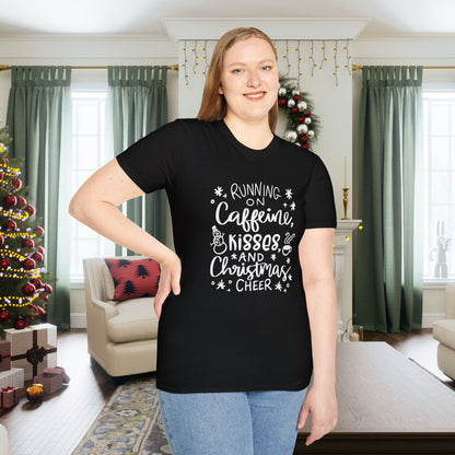 Running on Caffeine, Kisses, & Christmas Cheer Adult T-shirt
