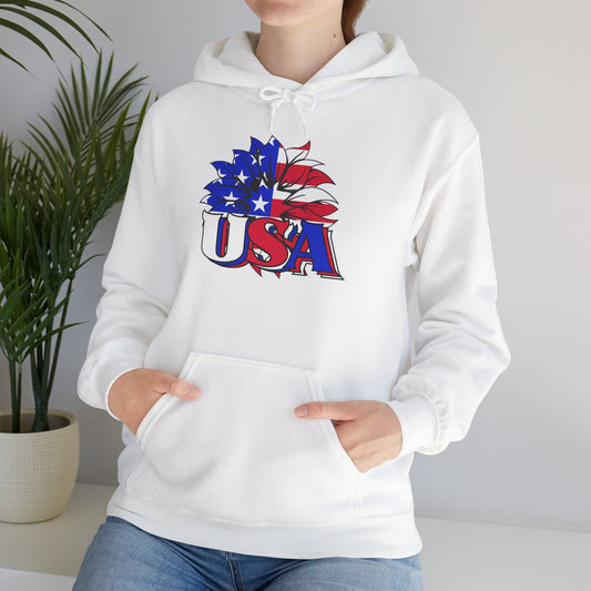 USA Red White & Blue Sunflower Heavy Blend™ Hooded Sweatshirt