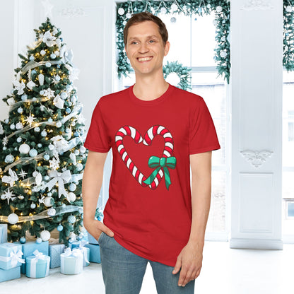 Candy Cane Heart Adult T-shirt