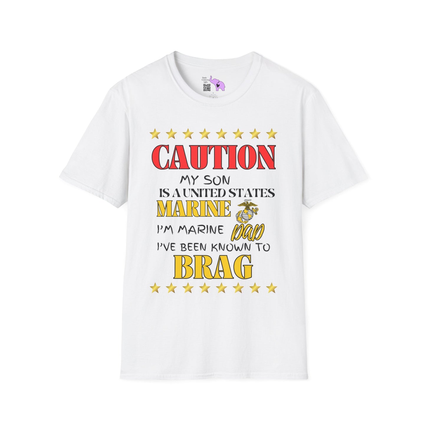 Caution My Son is a US Marine I've Been Known to Brag (Dad) Adult Softstyle T-Shirt