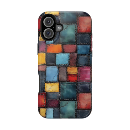 Coloerful Leather Patchwork MagSafe® Compatible Tough Case for iPhone
