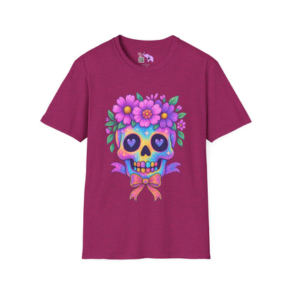 Neon Sugar Skull w/Floral Crown Adult T-shirt