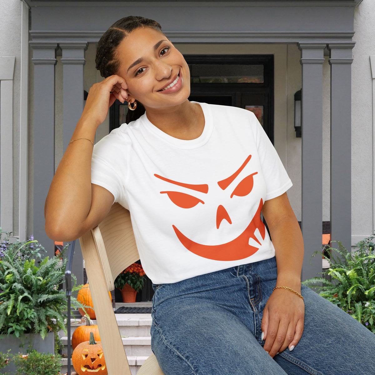 Goofy Grin Jack-O-Lantern Adult T-shirt