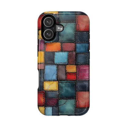 Coloerful Leather Patchwork MagSafe® Compatible Tough Case for iPhone